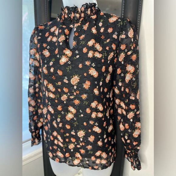 A Love Story Black Floral Roseann Mock Neck Puff Sleeve - Picture 4 of 16